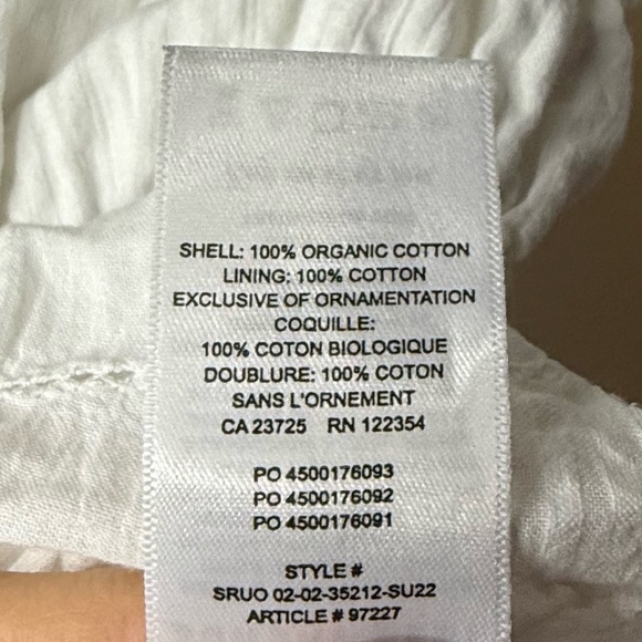 ARITZIA SUNDAY BEST Janis 100% Cotton White Babydoll Smocked Peasant Blouse Top - Picture 8 of 9